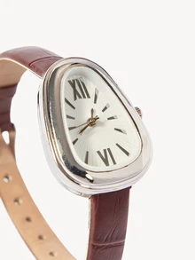 Opalesca 1pc Women's PU Leather Strap Watch, Round Dial With Numeric Display, Retro British Style, Niche Luxury Quartz Watch - Brown - View 6