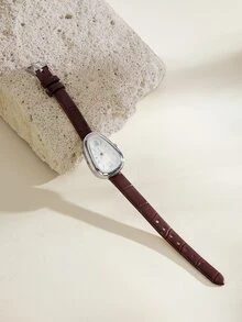 Opalesca 1pc Women's PU Leather Strap Watch, Round Dial With Numeric Display, Retro British Style, Niche Luxury Quartz Watch - Brown - View 3