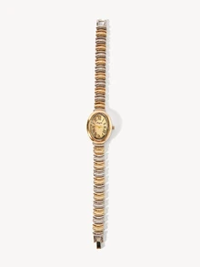 Opalesca 1pc Women's Fashionable Elegant Gold Oval Quartz Watch, Suitable For Daily Wear, Also A Great Gift For Birthday - Silver and Gold - View 3