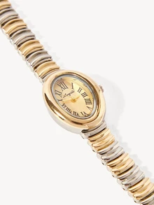 Opalesca 1pc Women's Fashionable Elegant Gold Oval Quartz Watch, Suitable For Daily Wear, Also A Great Gift For Birthday - Silver and Gold - View 7