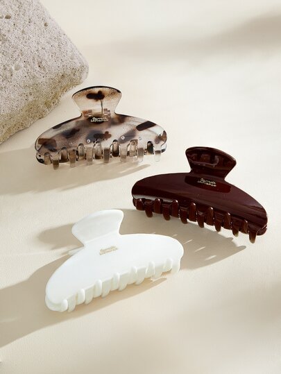 Opalesca 3pcs/1pc Women 9.2cm/3.62in White Brown Tortoise Shell Leopard Print Oval Lightweight Plastic Hair Clip Fashion