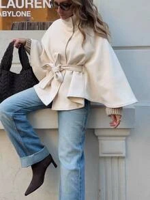 Serisse Women's Elegant Solid Color Cape Overcoat - Apricot - View 4