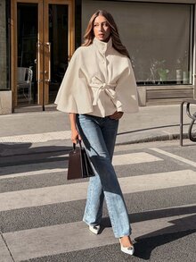 Serisse Women's Elegant Solid Color Cape Overcoat - Apricot - View 8