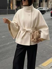 Serisse Women's Elegant Solid Color Cape Overcoat - Apricot - View 5