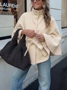 Serisse Women's Elegant Solid Color Cape Overcoat - Apricot - View 3