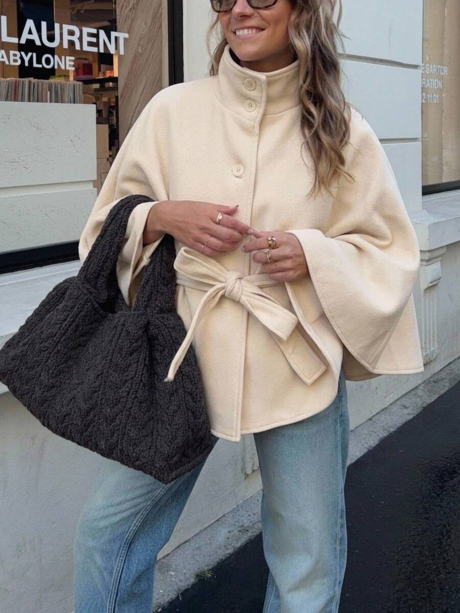 Serisse Women's Elegant Solid Color Cape Overcoat - Apricot - View 1