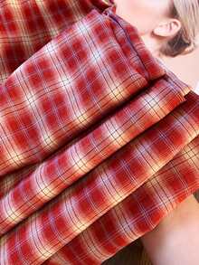 Grovea Plus Size Spring/Summer Vintage Red Plaid Casual Vacation Versatile Wide Leg Straight Pants Fall - Red - View 8
