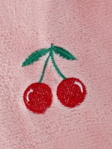 1套女童粉色櫻桃刺繡長袖上衣白色條紋長褲家居服套裝，秋冬居家穿著晚餐裝，可愛亮粉色 - 藕粉色 - 查看 5