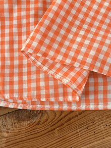 Rusticease Plus Size Women's Summer Casual Traditional Safari Vacation Printed Frill Trim Mock Neck Ruffle Armhole Top Formal Beach Burnt Orange Summer Top - Orange - View 9