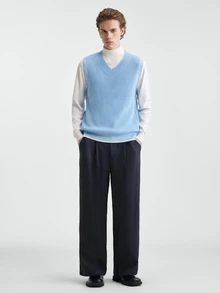 Manfinity Homme 男士休閒粗繩編織板球毛衣背心，秋冬款，節日質感老錢風 - 淺藍色 - 查看 6