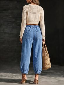 LUMIGAL 女款休閒錐形褲管牛仔褲，適合度假穿著 - 藍色 - 查看 2