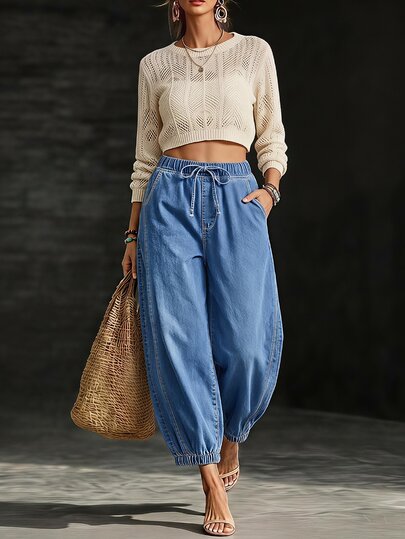 LUMIGAL Women's Casual Tapered Leg Jeans For Vacation
