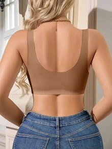 SomedayCozy 1pc Women Casual Comfortable Seamless Front-Closure Bra, Wireless, Solid Color - Coffee Brown - View 2