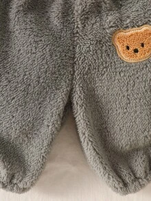 SHEIN 3pcs/Set Baby Boys & Girls Fuzzy Simple Long Pants, Cute Bear Embroidery Versatile Color Pants, Soft & Comfortable Fabric Suitable For Daily Wear 0-1 Years Old, Autumn/Winter New Arrival - Grey - View 7