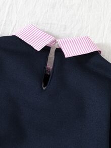 SHEIN Elladie kids 少女衛衣，藏藍色仿兩件套設計，寬鬆版型，秋冬季，帶帽，抓絨內襯，拉鍊，7歲生日婚禮白色 - 藍色 - 查看 7