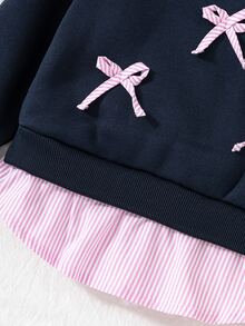 SHEIN Elladie kids 少女衛衣，藏藍色仿兩件套設計，寬鬆版型，秋冬季，帶帽，抓絨內襯，拉鍊，7歲生日婚禮白色 - 藍色 - 查看 5