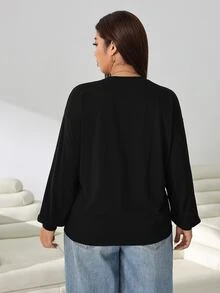 Solflare Plus Size Acid Washed Vintage Soft Form 90s Casual Knitted Distressed Loose Fit Long Sleeve T-Shirt Autumn Formal Homewear Vacation Black And White - Black - View 7