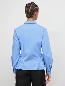 Maija Kemeja Lengan Panjang Wanita Warna Biru dengan Hem Berkerut, Nyaman untuk Gaya Kasual Perkotaan Musim Gugur - Biru - View 7