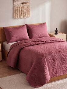 Made In Turkey Bedspread Set With Pillowcases Soft Touch Bed Cover - Burgundy - View 2