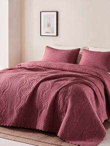 Made In Turkey Bedspread Set With Pillowcases Soft Touch Bed Cover - Burgundy - View 9