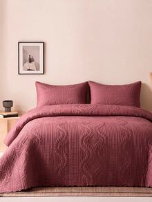 Made In Turkey Bedspread Set With Pillowcases Soft Touch Bed Cover - Burgundy - View 3