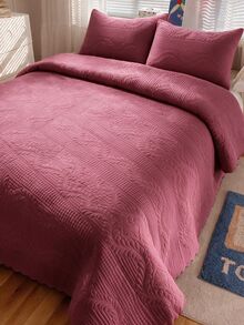 Made In Turkey Bedspread Set With Pillowcases Soft Touch Bed Cover - Burgundy - View 8