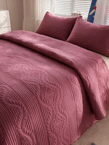 Made In Turkey Bedspread Set With Pillowcases Soft Touch Bed Cover - Burgundy - View 5