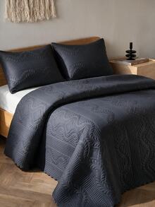 Made In Turkey Bedspread Set With Pillowcases Soft Touch Bed Cover - Black - View 7
