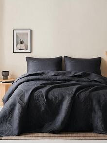 Made In Turkey Bedspread Set With Pillowcases Soft Touch Bed Cover - Black - View 8