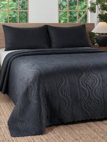 Made In Turkey Bedspread Set With Pillowcases Soft Touch Bed Cover - Black - View 6