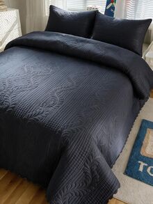 Made In Turkey Bedspread Set With Pillowcases Soft Touch Bed Cover - Black - View 9