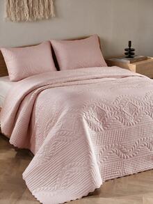 Made In Turkey Bedspread Set With Pillowcases Soft Touch Bed Cover - Pink - View 4