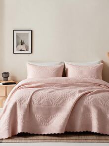 Made In Turkey Bedspread Set With Pillowcases Soft Touch Bed Cover - Pink - View 8
