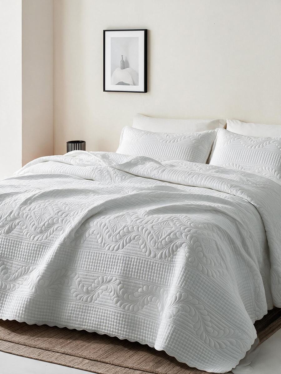 Made In Turkey Bedspread Set With Pillowcases Soft Touch Bed Cover - Light Grey - View 1