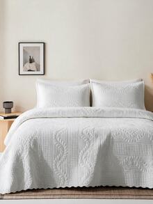 Made In Turkey Bedspread Set With Pillowcases Soft Touch Bed Cover - Light Grey - View 4