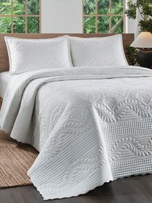 Made In Turkey Bedspread Set With Pillowcases Soft Touch Bed Cover - Light Grey - View 6