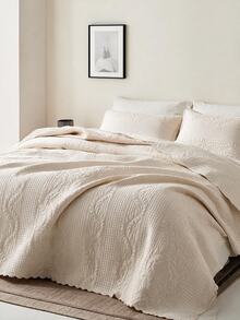 Made In Turkey Bedspread Set With Pillowcases Soft Touch Bed Cover - Beige - View 6