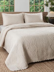 Made In Turkey Bedspread Set With Pillowcases Soft Touch Bed Cover - Beige - View 5