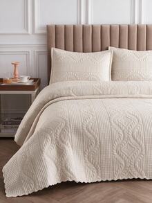 Made In Turkey Bedspread Set With Pillowcases Soft Touch Bed Cover - Beige - View 2