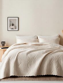 Made In Turkey Bedspread Set With Pillowcases Soft Touch Bed Cover - Beige - View 7