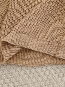 SHEIN Vintaside Kids 卡通刺繡嬰兒毛衣，圓領長袖套頭衫，休閒可愛動物風，1歲生日棕色秋季家庭款 - 卡其色 - 查看 9