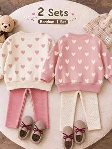 女嬰卡通熊刺繡長袖運動衫與內搭褲休閒套裝 - 彩色 - 查看 2