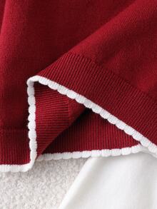 Young Girl Red Bow Pattern Knit Cardigan And White Knit Skirt Cute Set - Red - View 8