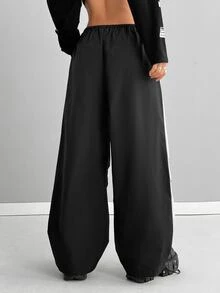 Coolane 女士春夏演唱会街头服饰外出撞色降落伞裤 - 黑色 - 查看 2