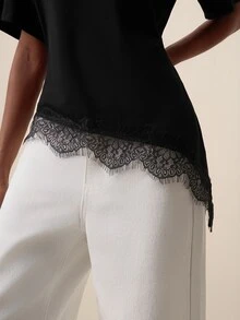 Briarwyn Women's Lace Patchwork Asymmetrical Hem Casual Versatile Daily Wear Top,Summer Top - Black - View 3