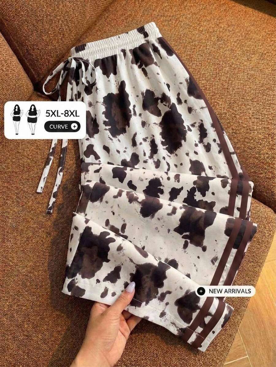 SHEIN CURVE+ Plus Size 22W Extra Large Animal Print Side Stripe Pants, Suitable For Autumn/Winter Fall - Multicolor - View 1