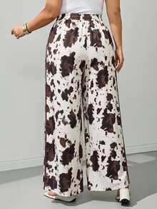 SHEIN CURVE+ Plus Size 22W Extra Large Animal Print Side Stripe Pants, Suitable For Autumn/Winter Fall - Multicolor - View 3