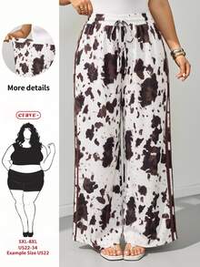 SHEIN CURVE+ Plus Size 22W Extra Large Animal Print Side Stripe Pants, Suitable For Autumn/Winter Fall - Multicolor - View 5