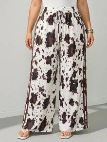 SHEIN CURVE+ Plus Size 22W Extra Large Animal Print Side Stripe Pants, Suitable For Autumn/Winter Fall - Multicolor - View 4