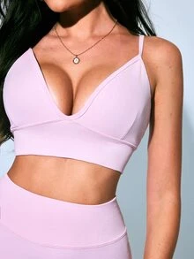 SHEIN Dewbera Women's Solid Color Cropped Camisole And Shorts Seamless Sports Set - Pink - View 3